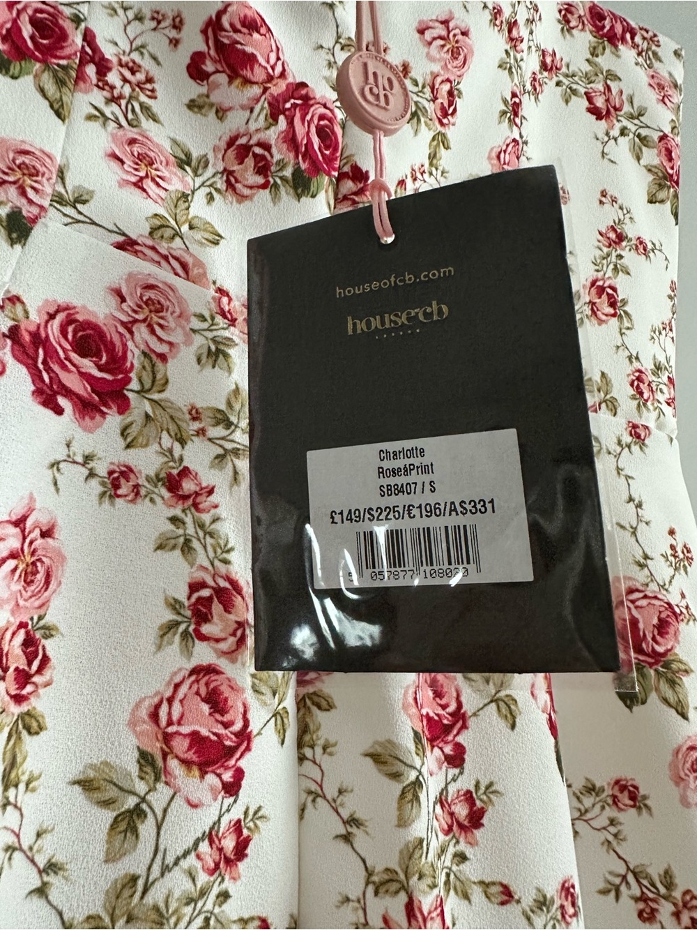House of CB White Floral Midi Dress with Pink Roses - Picture 10 of 11